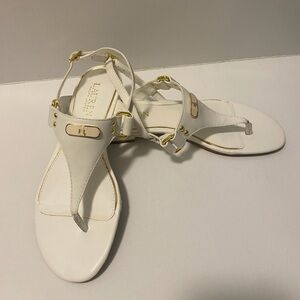 Lauren Ralph Lauren White Sandals T-Strap Flat Leather White New